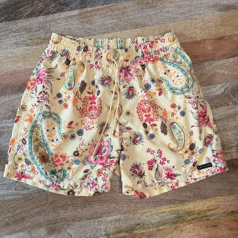 Bañador Sauvage Pantalones Cortos Para Hombres Pequeño Amarillo Cachemira Floral Board Shorts EE. UU. Foto 2 de 4