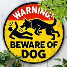 Retro Vintage Beware of Dog Round Tin Metal Signs Home D cor 8x8