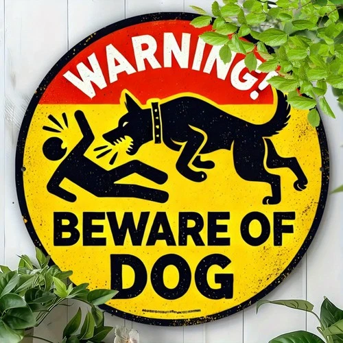 Retro Vintage Beware of Dog Round Tin Metal Signs Home Décor 8x8