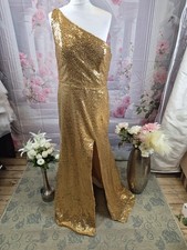 Glamorous Gold Sequin One-Shoulder Maxi Dress – UK Size 14