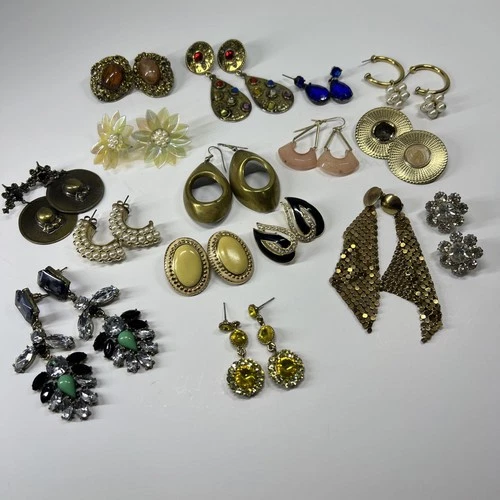 Vintage Costume Jewelry Earrings Lot Of 16