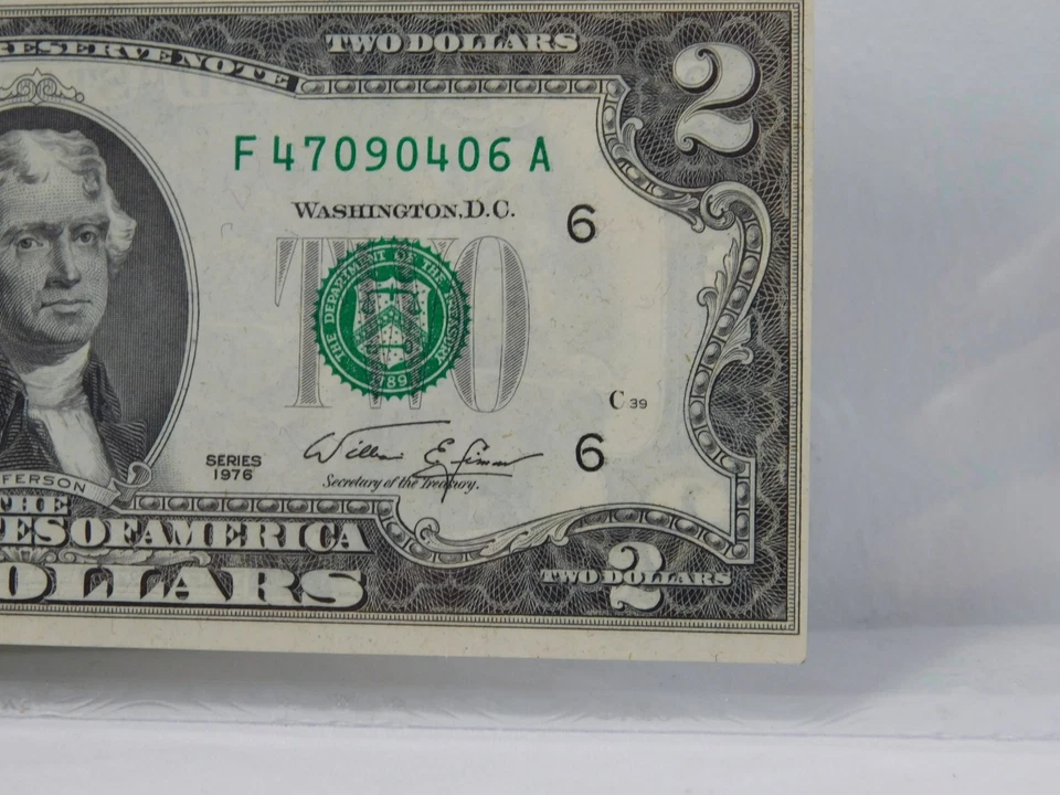 $2 1976 Federal Reserve Note Atlanta PMG 45 Miscut Offset Printing Error Dollar - Image 4 of 4