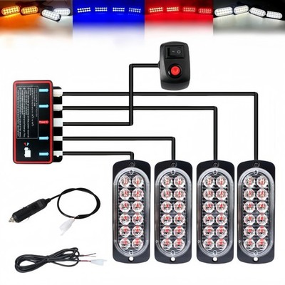 4x 12LED Frontblitzer LED Blitzlicht Warnleuchte Strobe Licht 12V KFZ LKW PKW
