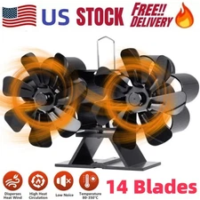 Fireplace Fan 14 Blades Heat Powered Home Stove Fan Non-electric Fuel Saving Eco