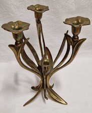 Antik Messing Kerzenständer Jugendstil Blumen - 1313 Gramm