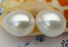 Real AAA 9-10mm perfect loose WHITE South Sea pearl half drilled 1 pair