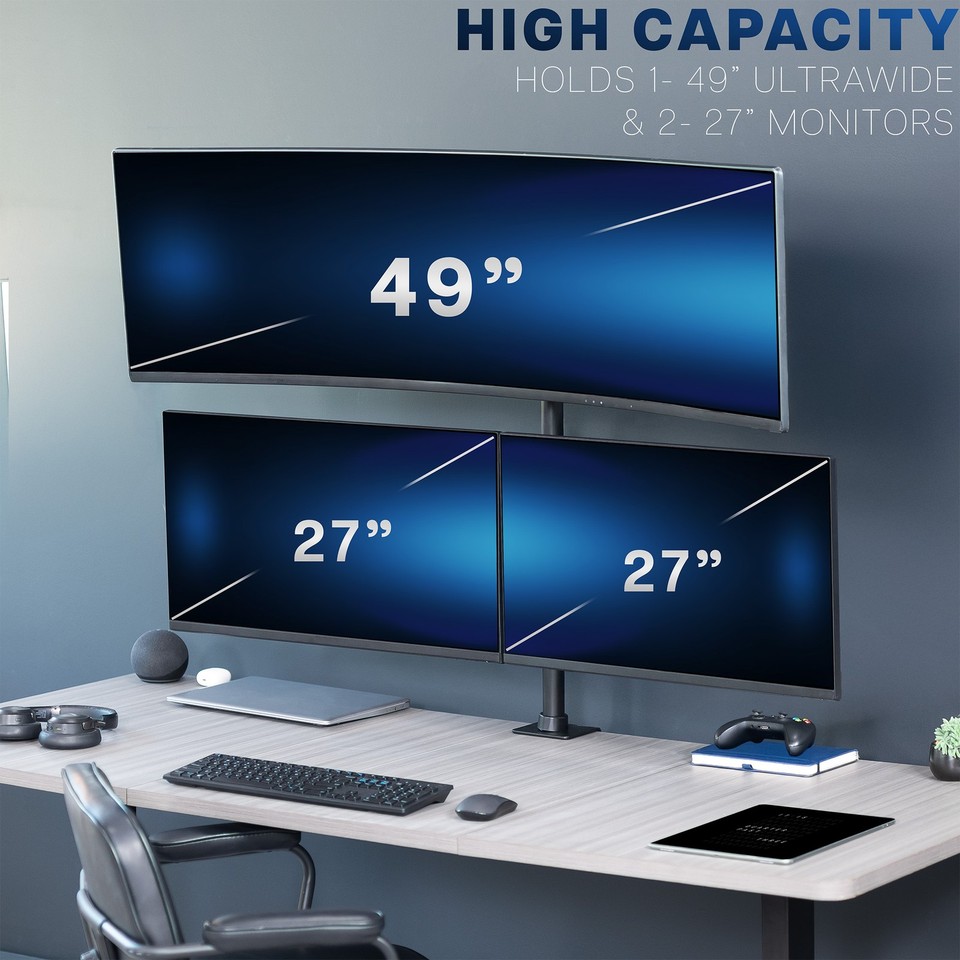 VIVO Heavy Duty Aluminium Monitor Spanarm Premium Bureau Montagestandaard, tot 49 inch schermen, Wit, STAND-V101VW