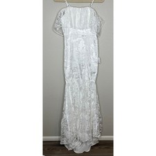 Lulus Dress Womens M White Floral Lace Off the Shoulder Mermaid Maxi Wedding NWT