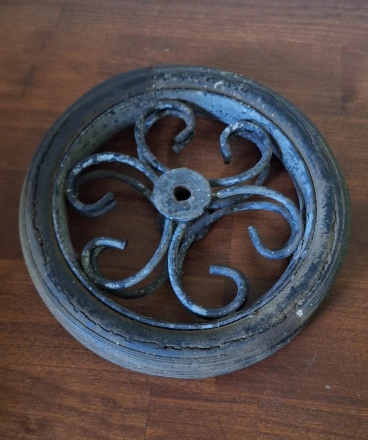 Ornate Metal Cast Iron Tea Cart Replacement Wheel Mis Century Modern