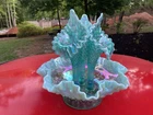 Rare Iridized Fenton Hobnail Opalescent Sea Green Turquoise 3 Horn Epergne