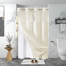 stall no Hook Tufted Shower Curtain with snap in Liner Set, White Waterproof ...