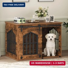 Dog Crate Furniture, 31.5" Farmhouse Dog Kennel with Sliding Barn Door, Wooden D