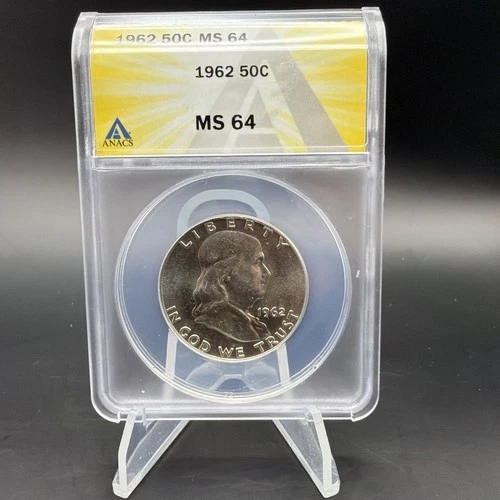 1962 50C Silver Franklin Half Dollar - ANACS MS64 - Free Shipping