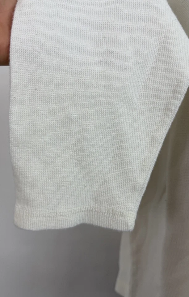 Vintage 90s Henley Shirt Womens Medium Ivory Waffle Knit Top Minimalist Workwear - Imagem 4 de 4