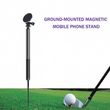 Ground-mounted magnetic phone stand with adjustable height and universal
