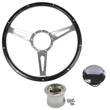 CJ Classic Trucks Steering Wheel Kit 9-Bolt 15" Black Forest Woodgrain With S...