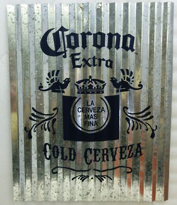 Corona Extra Cold Cerveza 15'' x 12'' Corrugated Tin Metal Sign Man Cave Decor