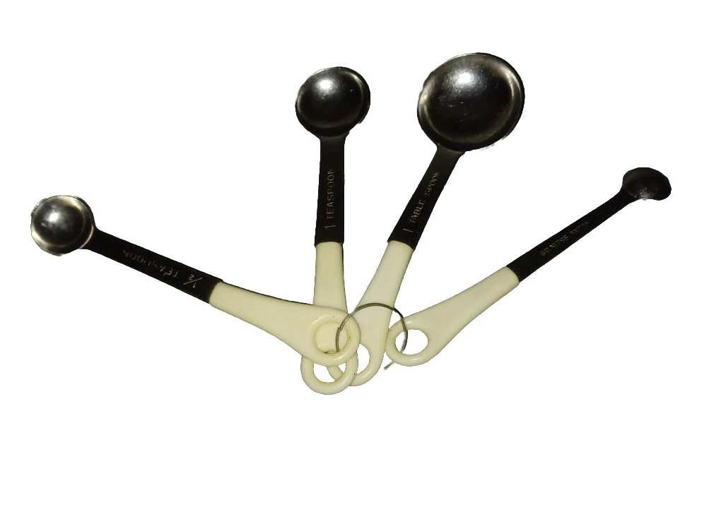 Vintage Stainless Taiwan Measuring Spoon Set Bakelite Handles Mid Century