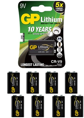 8x GP Batterie Lithium 9V Block E-Block CR-V9 /CRV9, Rauchmelder Smoke Detector