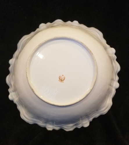 Antique RS PRUSSIA Ruffle Edge Bowl With Pink Roses and Luster Gold and Purple  - Picture 10 of 12