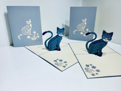 OrigamiPopCards.com Gorgeous Cat in Silver Grey 3D Pop Up Greeting Card Birthday - Picture 5 of 12