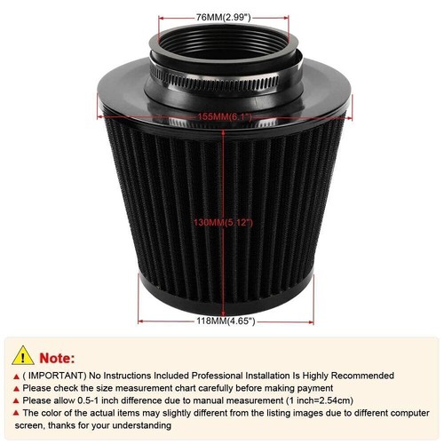 3" Car High Flow Inlet Cleaner Dry Filter Cold Air Intake Cone Replacement Part - Foto 10 di 14