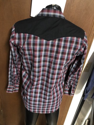 Red Ranch Black Blue Silver Tinsel Plaid Pearl Snap Western Shirt Mens M Medium - Picture 5 of 12