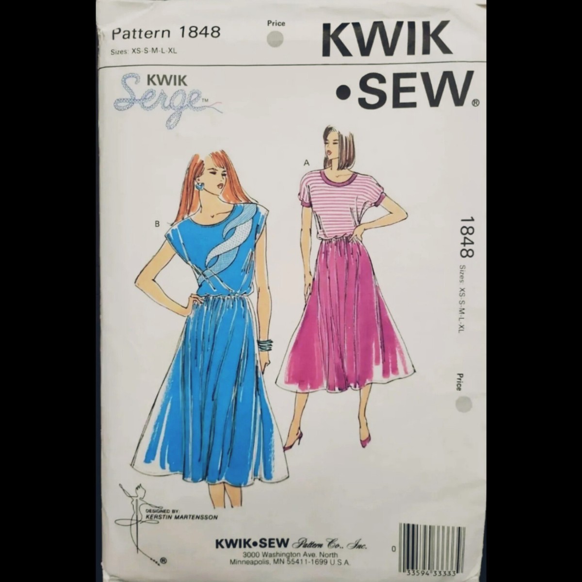 Vtg Kwik Sew Knit Dresses Pattern #1848 Sizes XS-S-M-L-XL CUT to XL INCOMP  | eBay