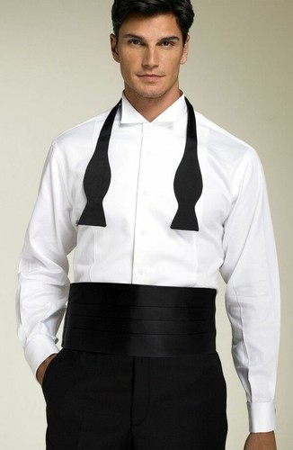 NEW Men's Black Adj. 100% Silk Cummerbund Self Tie Bow tie Tuxedo Tux Formal Set - Picture 3 of 3