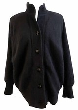 Exclusively MISOOK M Cocoon Sweater Cardigan Black Fuzzy Angora Funnel Neck Warm
