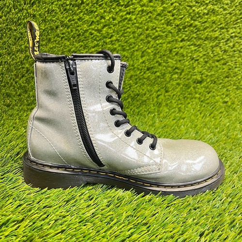Dr. Martens 1460 Glitter Girls Size 3Y Gray Black Classic Outdoor Side Zip Boots - Picture 4 of 11
