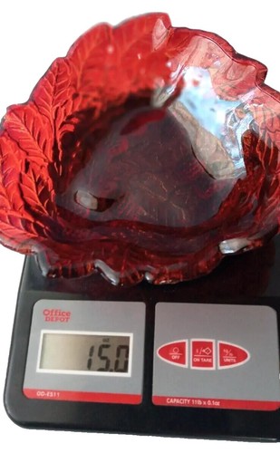 Vtg Red INDIANA GLASS Blackberry Leaf Flash Rounded Triangle CANDY/NUT DISH Chip - Picture 3 of 9