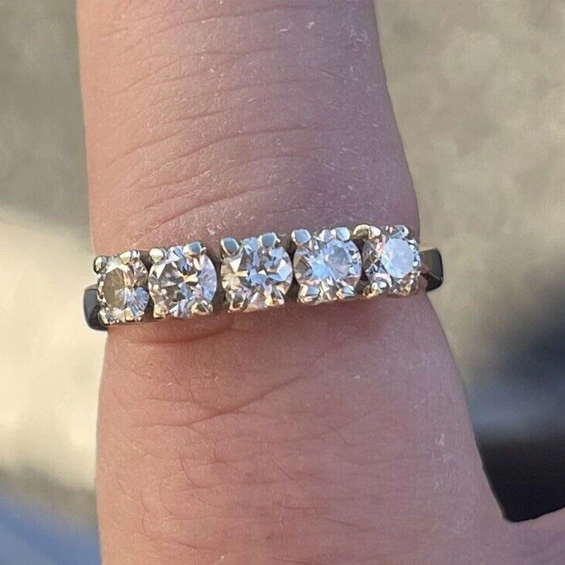 0.75 Ct Round Diamond Women's Wedding Band Five Stone Ring 14k Yellow Gold Over - Image 4 of 4