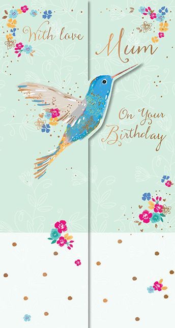 Birthday Card - Mum - Hummingbird - 3 Fold - Trio Ling Design Quality NEW