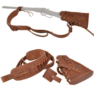 Leather Gun Buttstock ,Sling and Loops No Drill / Mounts Needed .308.30/30.22LR