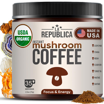 La Republica Organic Mushroom Coffee (35 Servings) Full-Fruiting Bodies No Mycil
