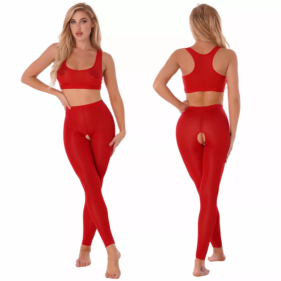 Sexy Women's See-through Crop Tops High Waist Leggings ...