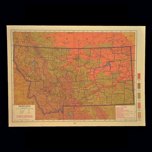 Vintage MONTANA Map Topographic Wall Art Original 1920s Antique Flathead Lake