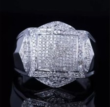 3Ct Round Lab Created Diamond Men's Cluster Wedding Ring 14K White Gold Plated