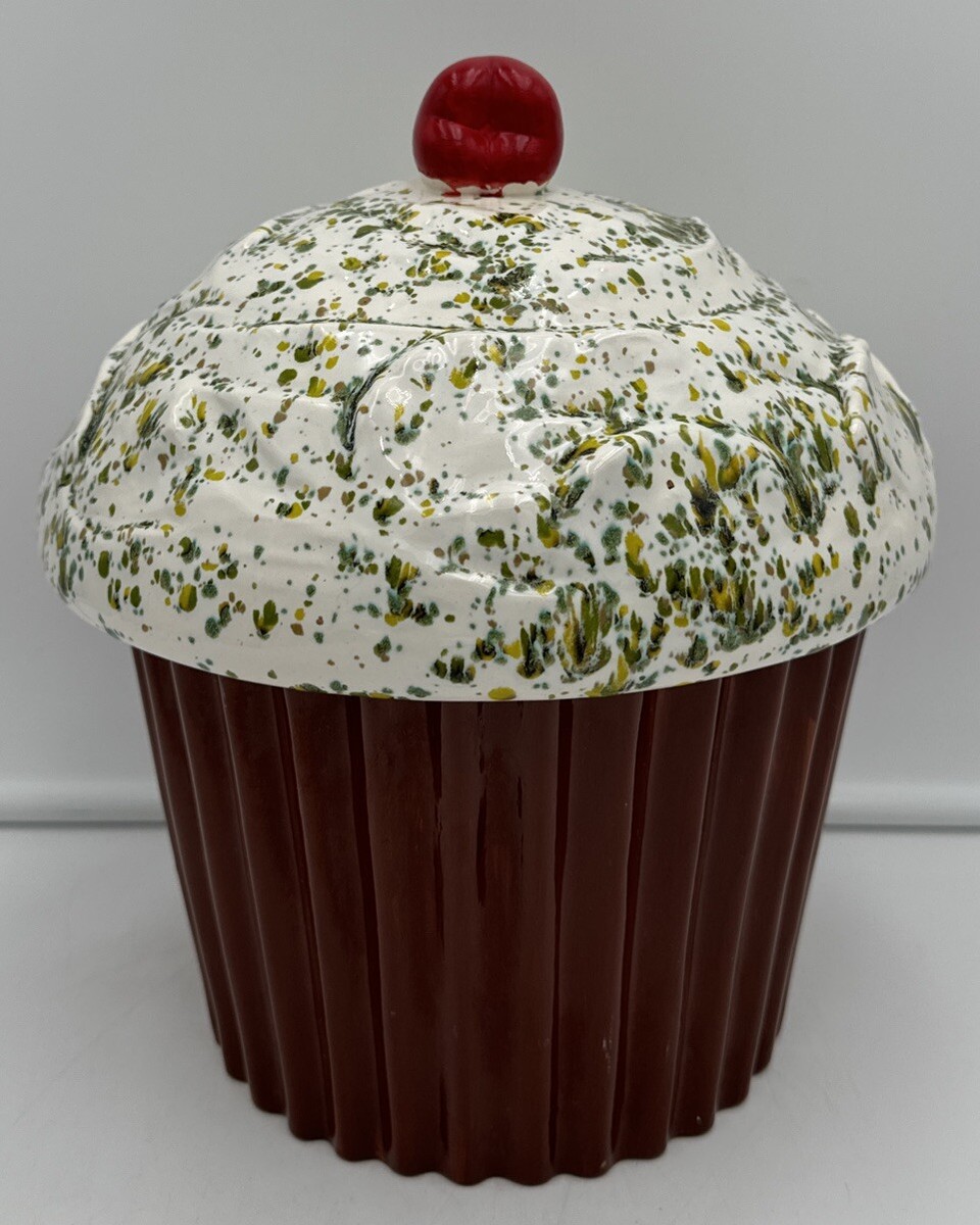Vintage 1977 E.S. Molds Cupcake Cookie Jar Large Canister 9X11