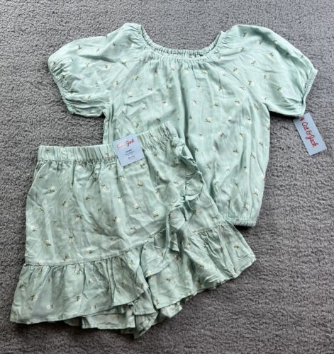 Cat & Jack Girl's XL (14) Short Sleeve Top & Skort Set 2pc Mint Flower