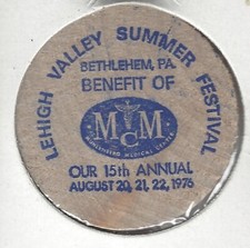 1976 Lehigh Valley Summer Festival, Bethlehem, PA, 7 1/2¢ BLUE Wooden Nickel