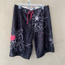 Ron Jon Surf Shop cargo pocket Board Shorts Mens 32 Swim Trunks black red