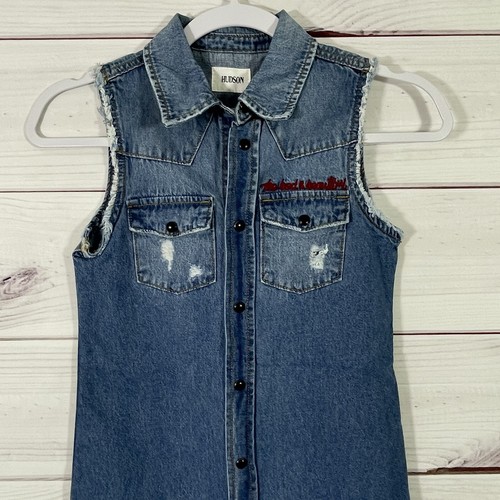 Hudson Dress Bianca Snap Front Denim Embroidered Girls Size M Blue. - Picture 4 of 13