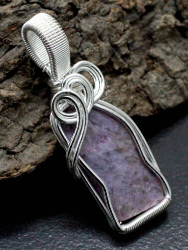 Wire Wrapped Charoite Gemstone Handmade Jewelry Wire Wrapped Pendant Size-2.10" - Picture 1 of 2