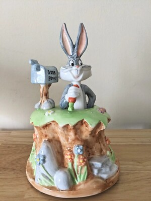 Looney Tunes Bugs Bunny Porcelain Music Box Plays Brahms Lullaby Go To Sleep