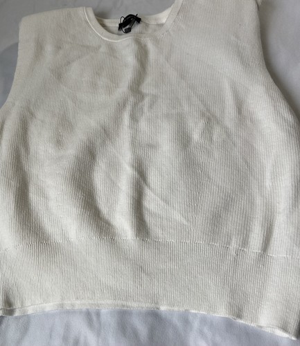 Suéter Express Mujer’s Mediano Marfil Blanco Sin Mangas Hombreras 90’s Hippie - Imagen 10 de 10