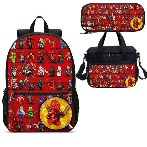 Lote de mochilas escolares grandes de dibujos animados de películas Ninjago bolsa de almuerzo aislada estuche para bolígrafos - Imagen 18 de 19