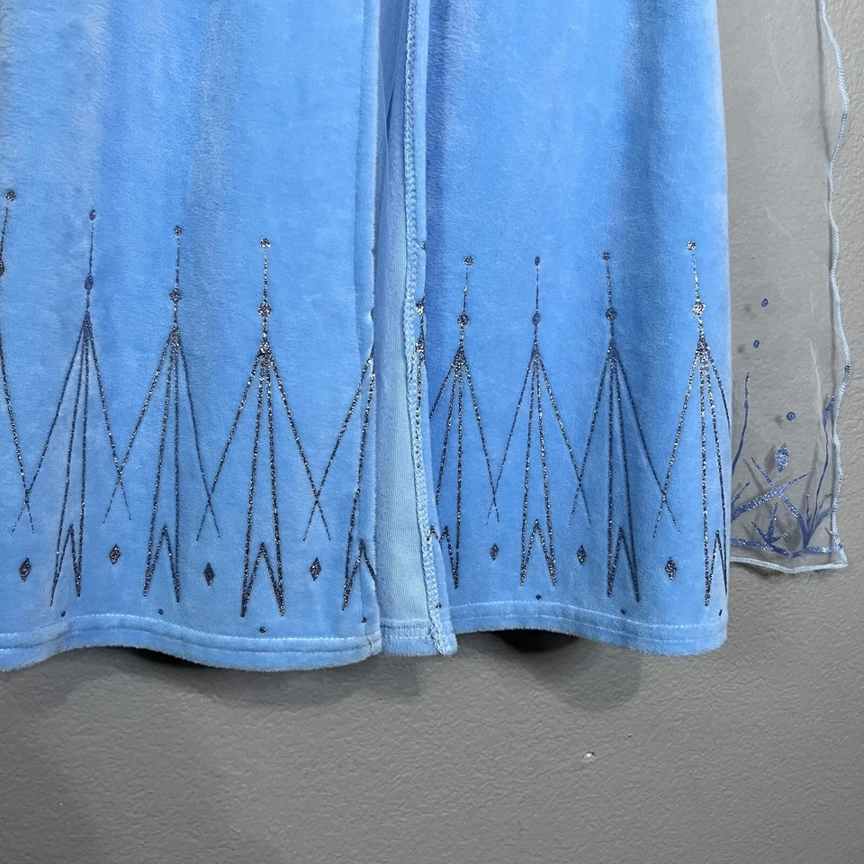Vestido de Elsa de felpa suave azul para niños lentejuelas capa brillante disfraz informal de juego Foto 4 de 4