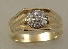 14 karat diamond ring - 14K gold men round 7 stone cluster 0.45 Ct diamond ring